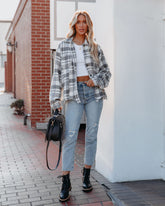 South Lake Frayed Plaid Shacket - Ivory